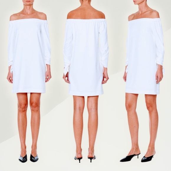 NWT Tibi ‘Structured Crepe Off-The-Shoulder Tie-Detail Dress’ in “Ivory” Size 4 - Picture 3 of 16